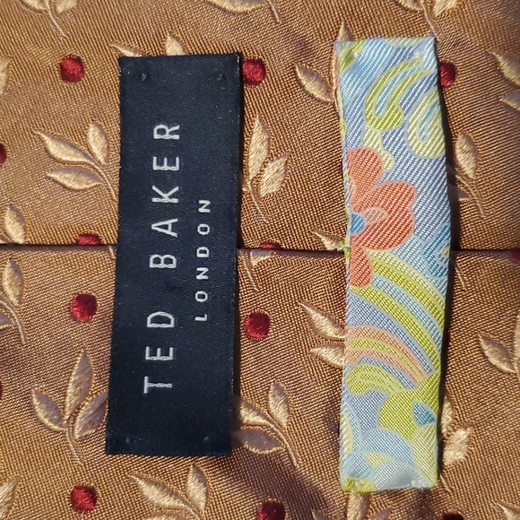 Men's brown with red dot and flower pattern Ted Baker Tie - Picture 5 of 6